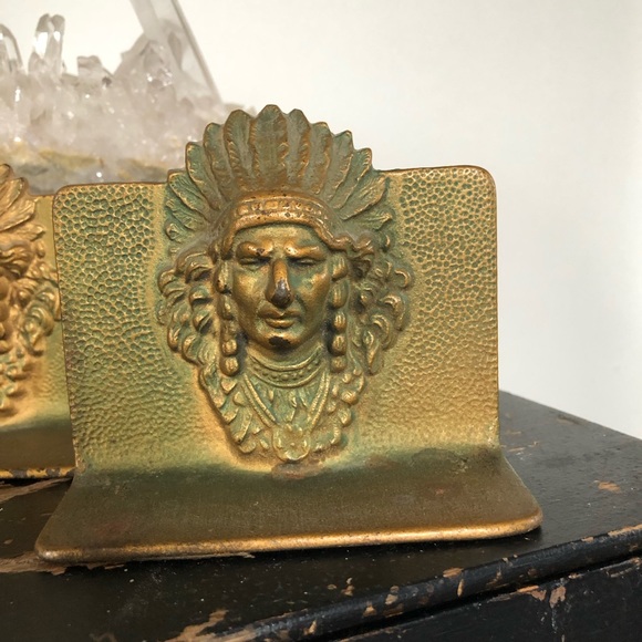 Vintage Brass Native American Bookends - Picture 9 of 10